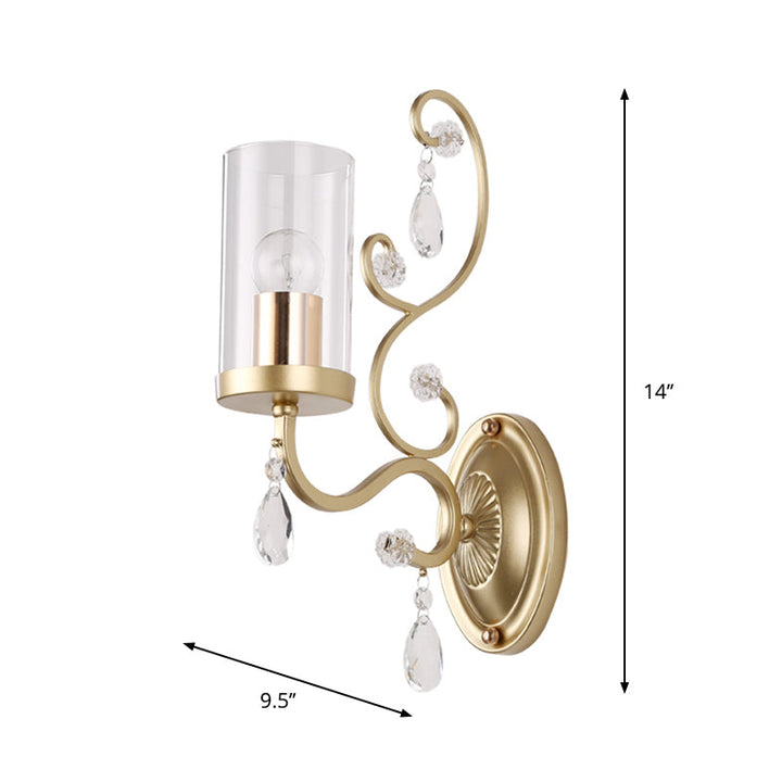 Lisslune | Cylinder Clear Glass Wall Light Wall Lamp Contemporary 1/2 Heads Bedroom Wall Mounted Lamp in Gold