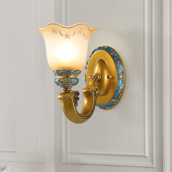 Skørter | Gold 1/2-Light Wall Lamp Antique Opal Glass Woven Bell Wall Light Fixture