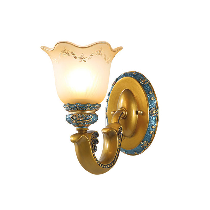 Skørter | Gold 1/2-Light Wall Lamp Antique Opal Glass Woven Bell Wall Light Fixture