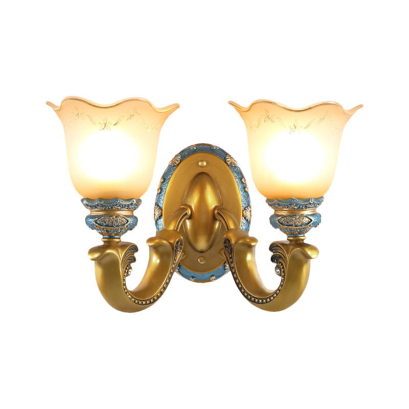 Skørter | Gold 1/2-Light Wall Lamp Antique Opal Glass Woven Bell Wall Light Fixture
