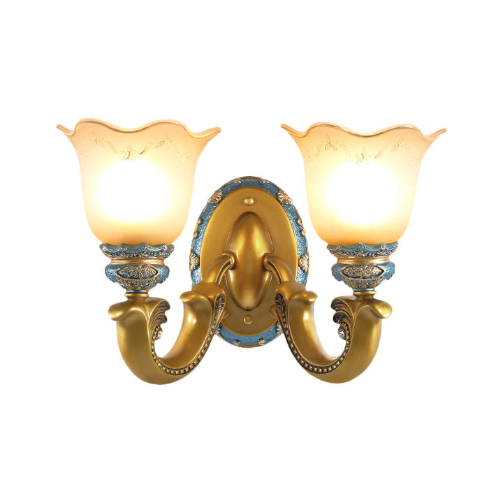 Skørter | Gold 1/2-Light Wall Lamp Antique Opal Glass Woven Bell Wall Light Fixture