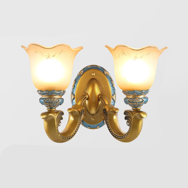 Skørter | Gold 1/2-Light Wall Lamp Antique Opal Glass Woven Bell Wall Light Fixture