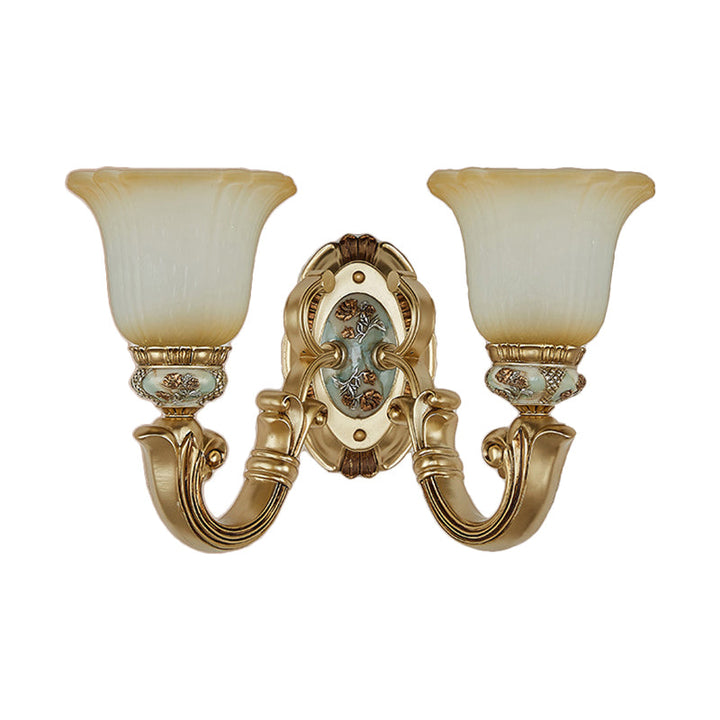 Skørter | 1/2-Light Wall Lamp Retro Living Room Lamp with Bell Frosted Glass Dome in Gold
