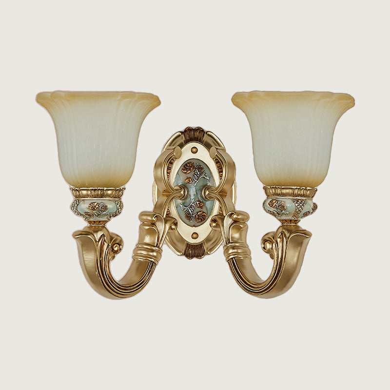 Skørter | 1/2-Light Wall Lamp Retro Living Room Lamp with Bell Frosted Glass Dome in Gold