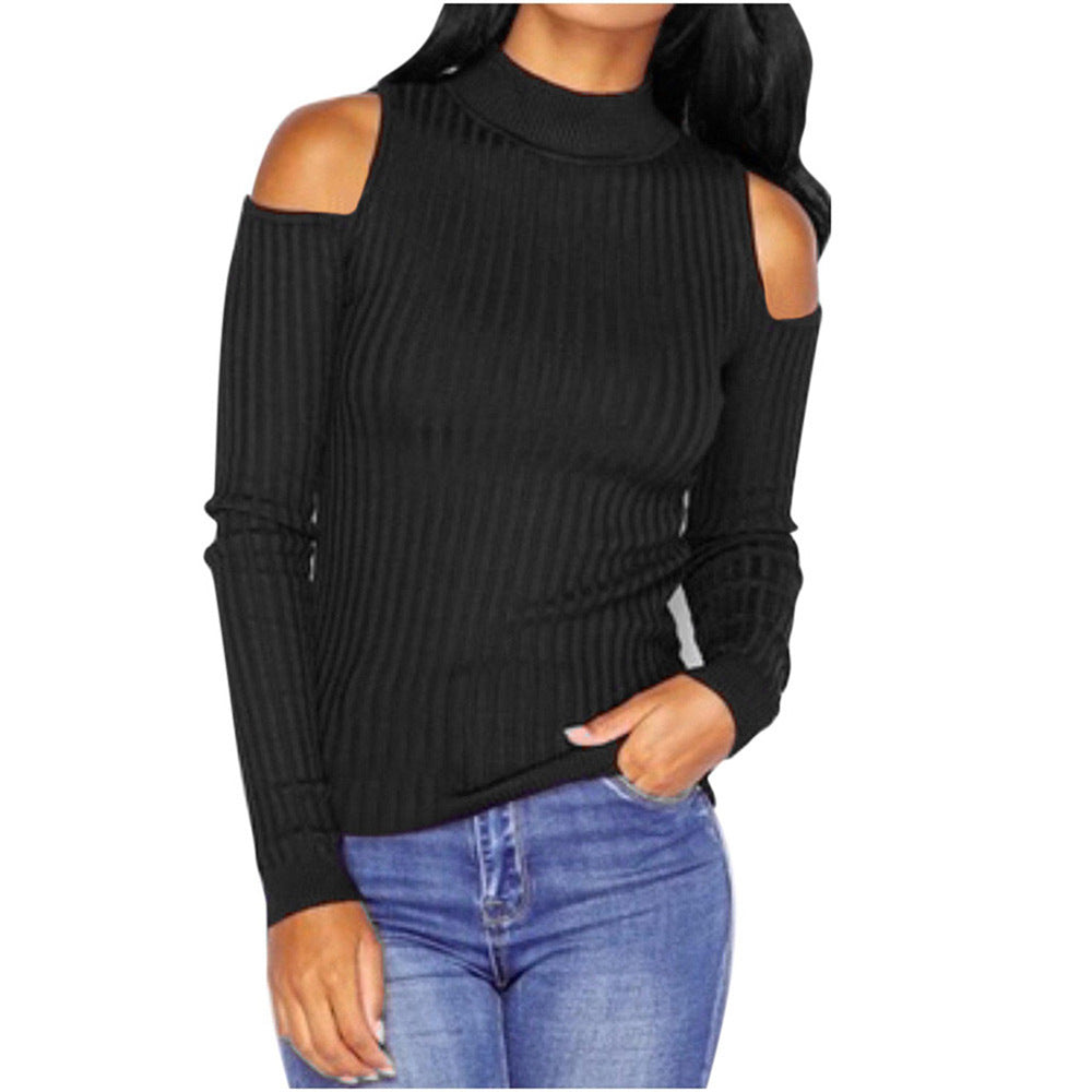 Women's off-the-shoulder sweater with long sleeves in fine ribbed knit Lisslune