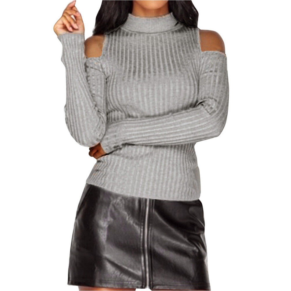 Women's off-the-shoulder sweater with long sleeves in fine ribbed knit Lisslune