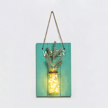 Skørter | Clear Glass Jar Wall Light Modern Plant Decor String Light with Green Wood Backplate
