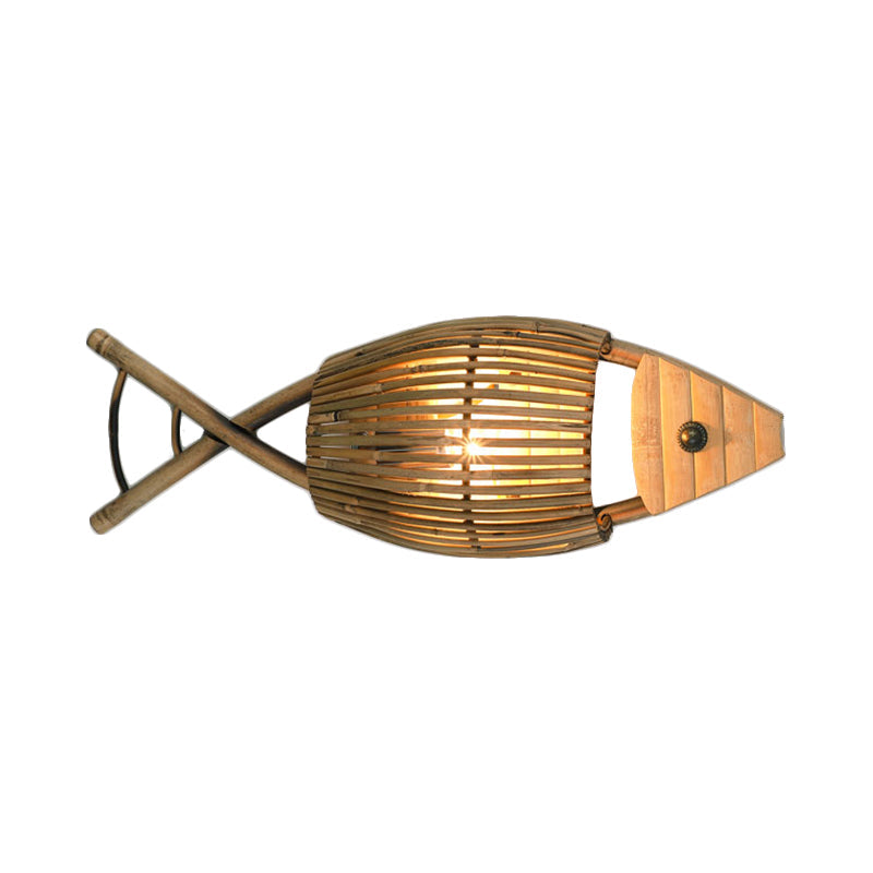 Lisslune | Tropical Style Fish Design Wall Mounted Light Bamboo 1-Light Dining Room Wall Lamp Lighting in Wood