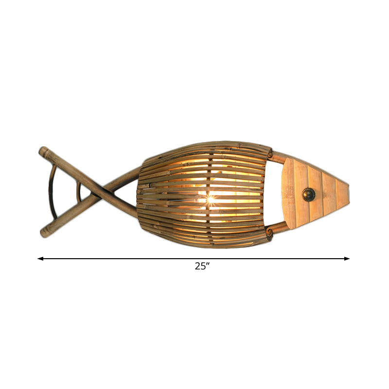 Lisslune | Tropical Style Fish Design Wall Mounted Light Bamboo 1-Light Dining Room Wall Lamp Lighting in Wood