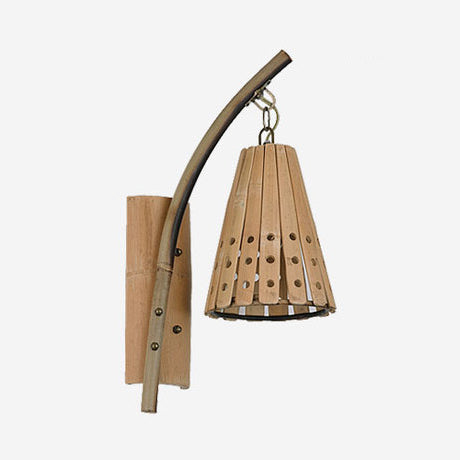 Skørter | Bamboo Conical Shade Wall Lighting with Hollow Design Lodge Style 1-Head Wood Wall Light for Bedroom, Left/Right