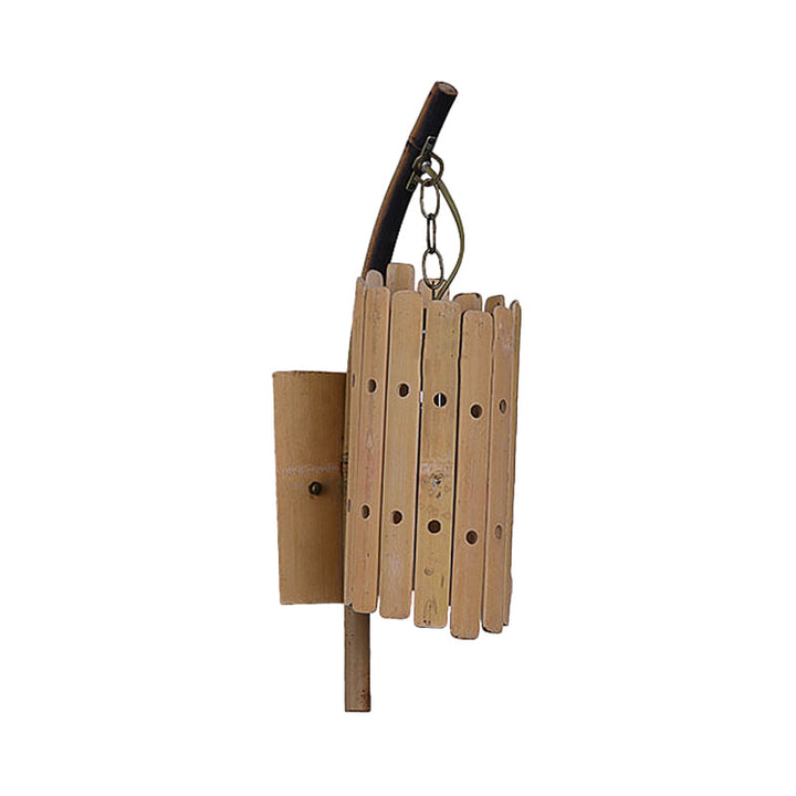 Skørter | Cylindrical Wall Light Modern Perforated Bamboo 1 Head Wood Wall Light for Balcony