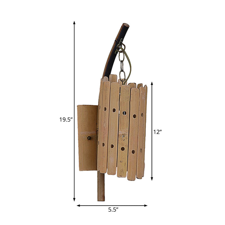 Skørter | Cylindrical Wall Light Modern Perforated Bamboo 1 Head Wood Wall Light for Balcony