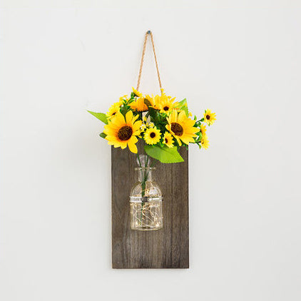 Skørter | Daisy/Rose Accent Hanging Wall Lamp Modern Clear Glass Pot String Light with Wooden Back Plate