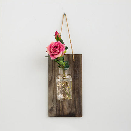 Skørter | Daisy/Rose Accent Hanging Wall Lamp Modern Clear Glass Pot String Light with Wooden Back Plate
