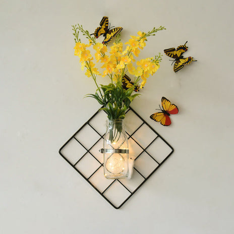 Skørter | Blue/Pink/Yellow Flowers Wall String Lights Modern Glass Pot Twinkle Light for Café Tea Shop