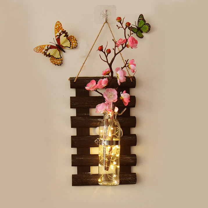 Skørter | Asian Style Flower Wall Lamp Clear Glass Shade String Lights with Pink/Red Flower Decor