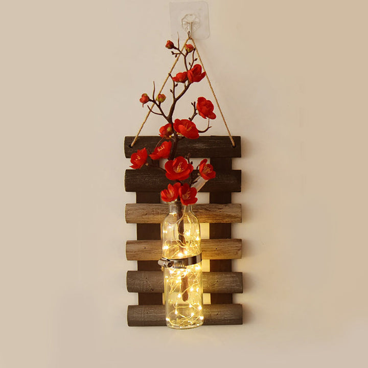 Skørter | Asian Style Flower Wall Lamp Clear Glass Shade String Lights with Pink/Red Flower Decor
