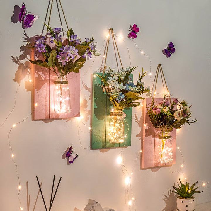 Skørter | Floral Wand String Lights for Café Rustic Clear Glass Shade Twinkling Light with Pink Background Plate