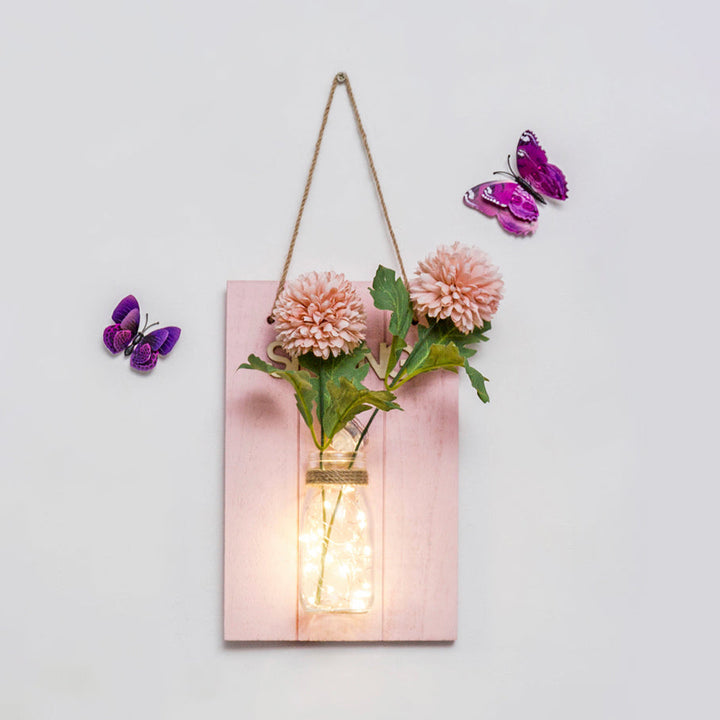 Skørter | Floral Wand String Lights for Café Rustic Clear Glass Shade Twinkling Light with Pink Background Plate