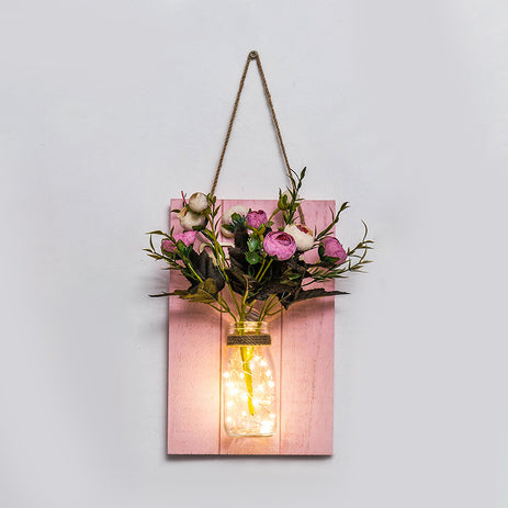 Skørter | Floral Wand String Lights for Café Rustic Clear Glass Shade Twinkling Light with Pink Background Plate