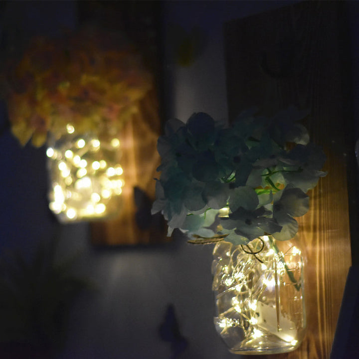 Skørter | Blue/Red/White Flower Wall Lamp Modern Glass Jar Shade String Lights for Café Restaurant