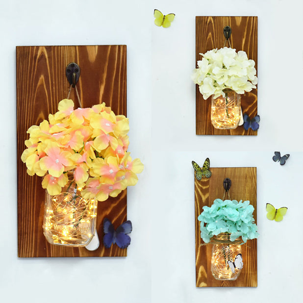 Skørter | Blue/Red/White Flower Wall Lamp Modern Glass Jar Shade String Lights for Café Restaurant