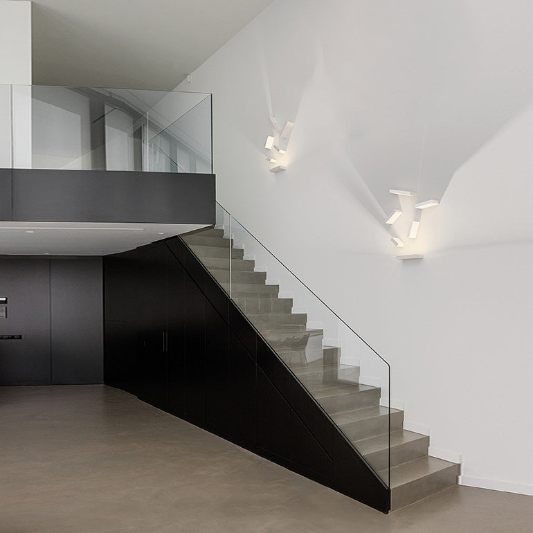 Lisslune | White rectangular wall flood light simple style 1/2-light metallic wall lamp for stairwell