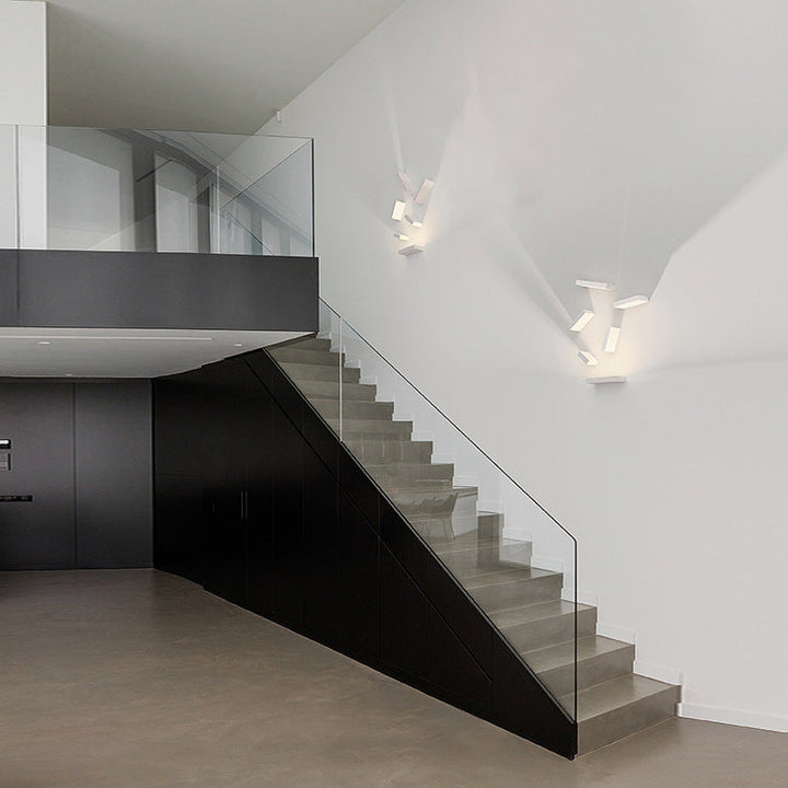 Lisslune | White rectangular wall flood light simple style 1/2-light metallic wall lamp for stairwell