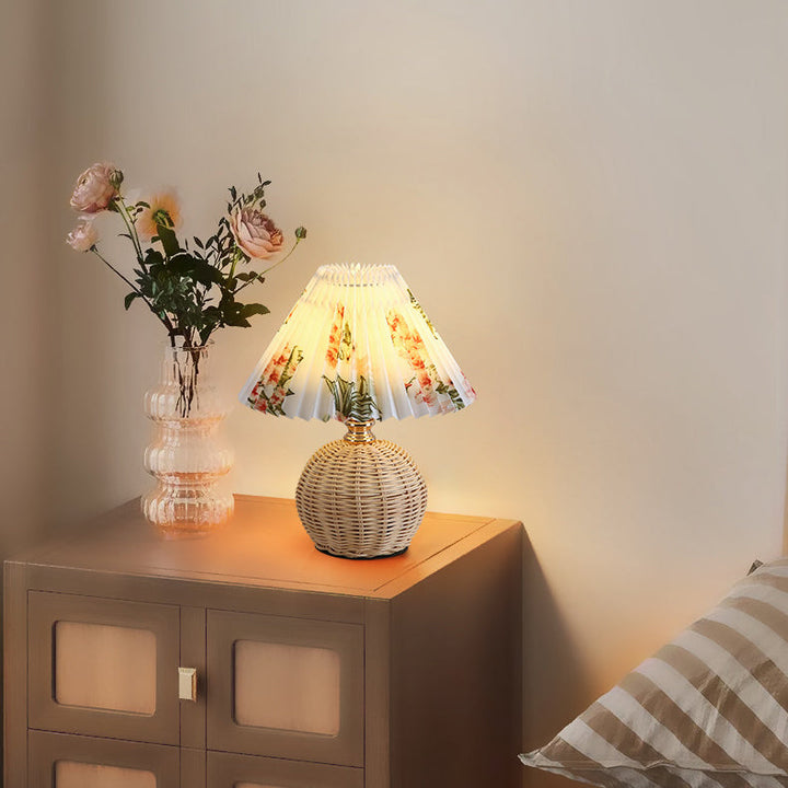 Lisslune | RattaLume Nordic LED Table Lamp | Woven Rattan & Foldable Fabric Shade | Mood Light | Decor for the Bedroom