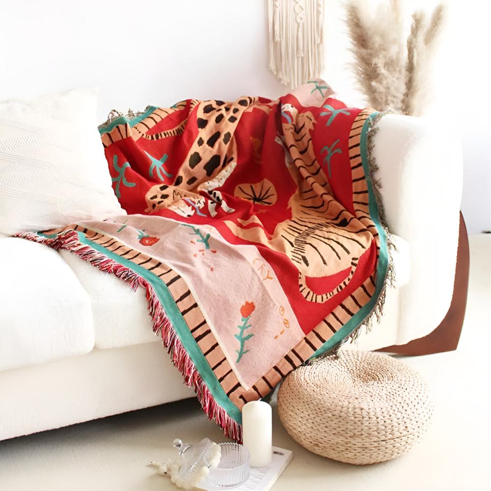 Lisslune | Leopard Woven Tassel Blanket