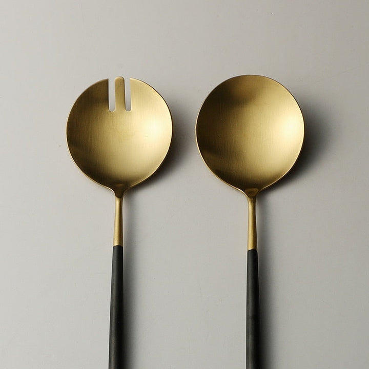Lisslune | Black and gold salad cutlery and serving utensils set