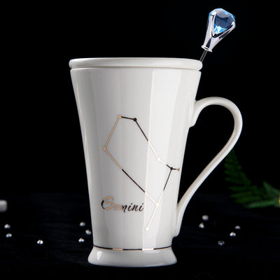 Lisslune | White And Gold Ceramic Coffee mugs with Zodiac Signs