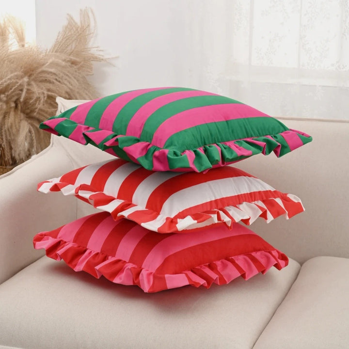 Lisslune | Retro Striped Ruffle Cushion Cover