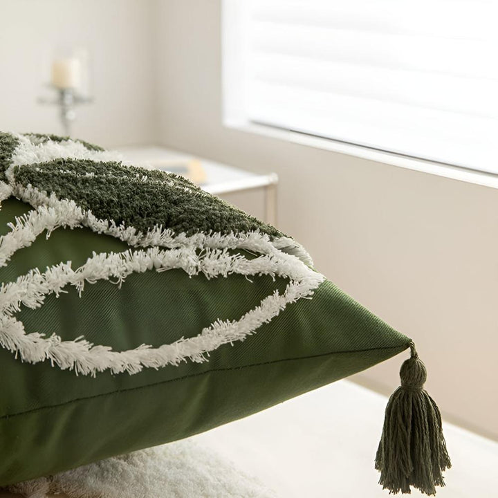 Lisslune | Plush Leaf With Tassel Cushion Cover