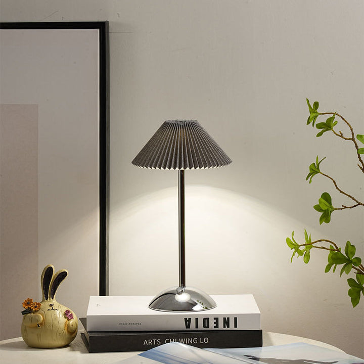 Lisslune | Contemporary Scandinavian rechargeable iron fabric cone pleated LED table lamp for bedside