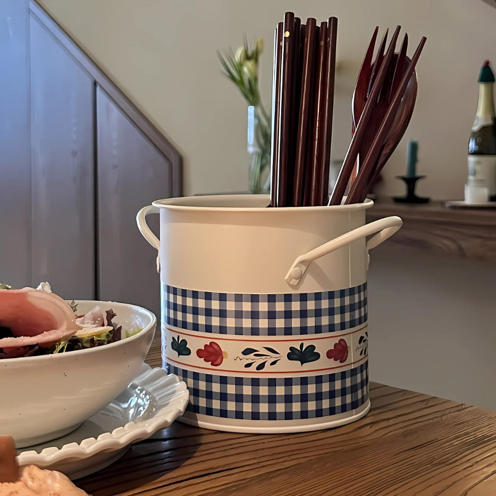Lisslune | Floral Utensil Storage Basket with Divider Lid