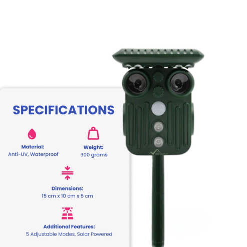 Lisslune | Ultrasonic Solar Deer Repeller | 5 Adjustable Modes. Waterproof & Eco-Friendly for Home Gardens and Yards