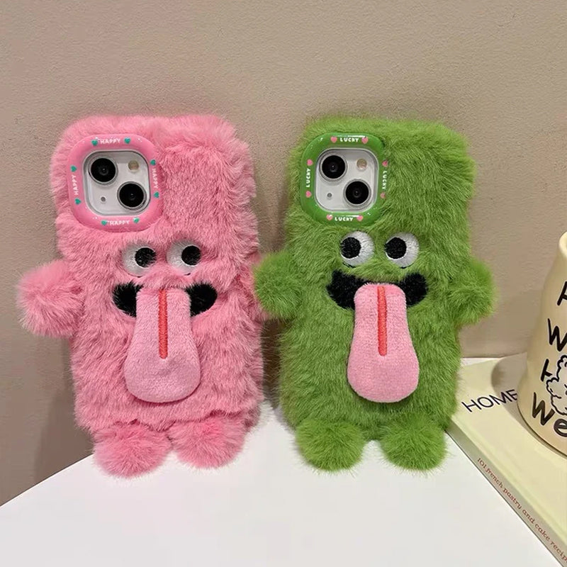 Lisslune | Funny Tongue Sticking Out Plush Phone Case For iPhone