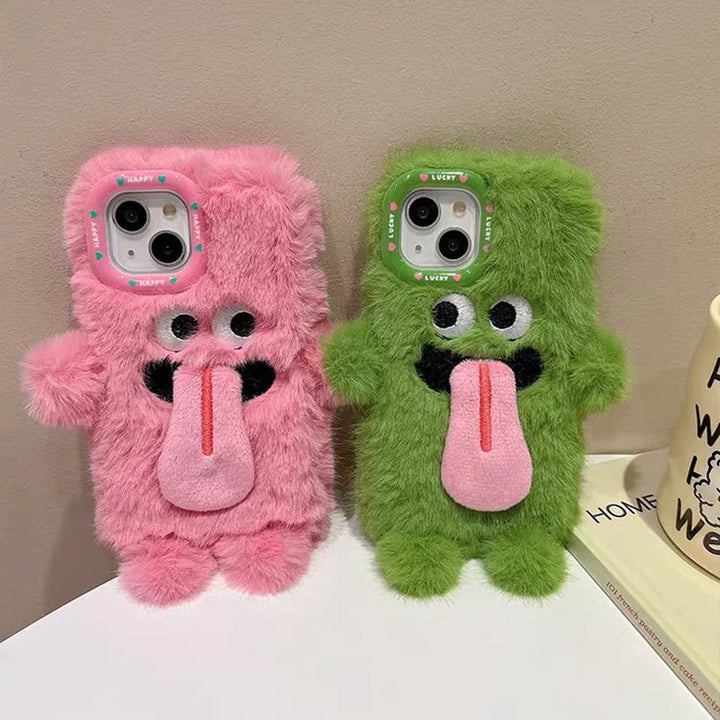 Lisslune | Funny Tongue Sticking Out Plush Phone Case For iPhone