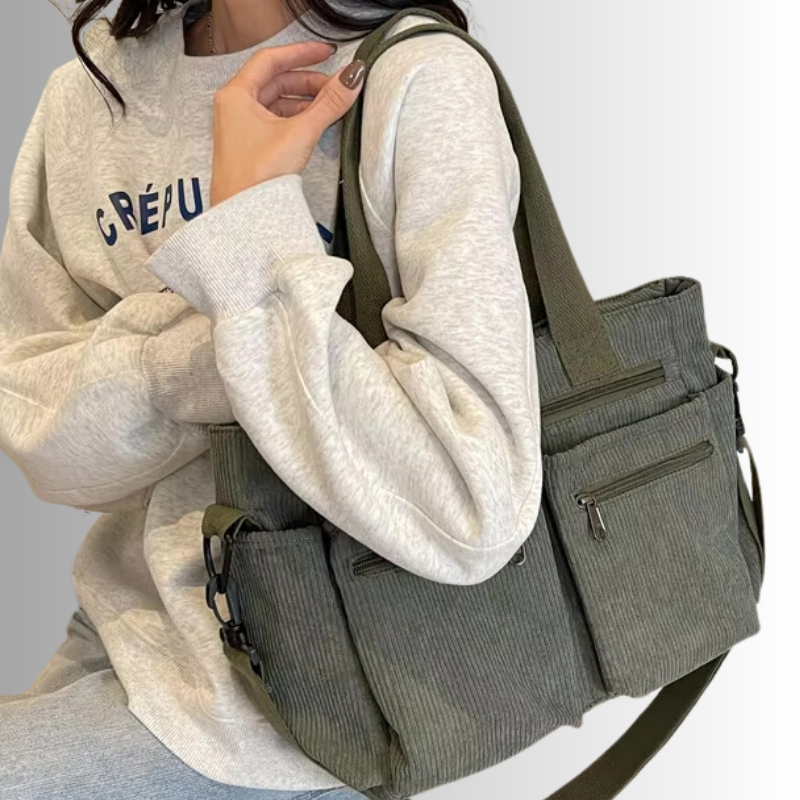 Lisslune | Urban Cord Tote Stylish Corduroy Shoulder Bag – Spacious, Lightweight & Functional Everyday Tote