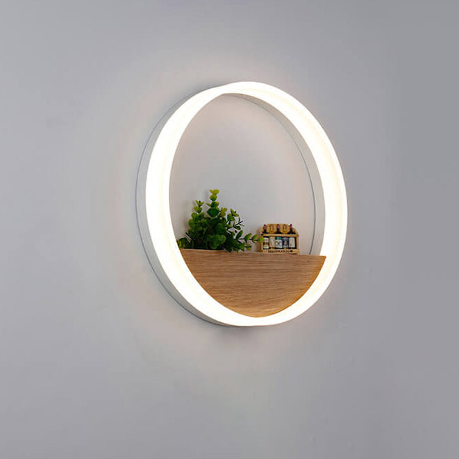 Lisslune | Lumoshelf LED Wall Light | Solid Wood with Shelf | Round Wall Lamp | Warm & White Light