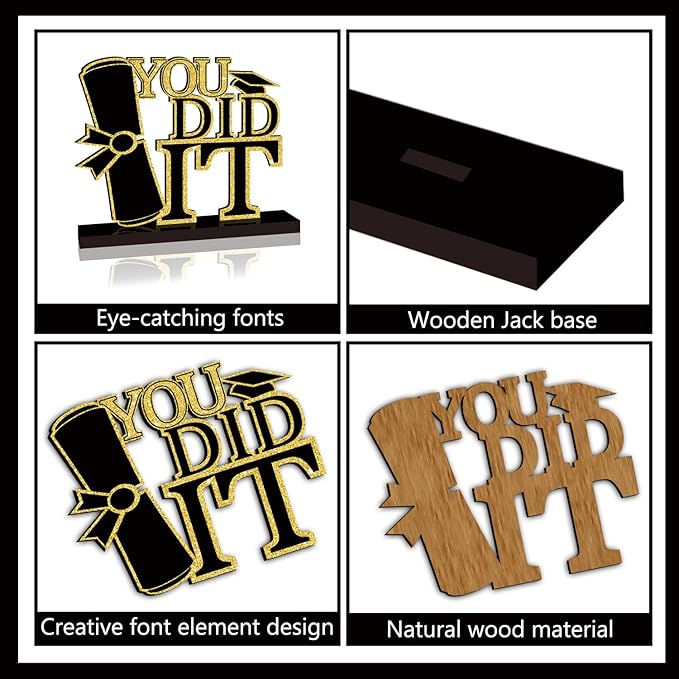 4 Piece Black and Gold Graduation Decorations Class of 2025 Congratulations Graduate Wood Table Centerpieces Graduate Table Decor Congratulations Tiered Shelf Decor for 2025 Graduation Decorations