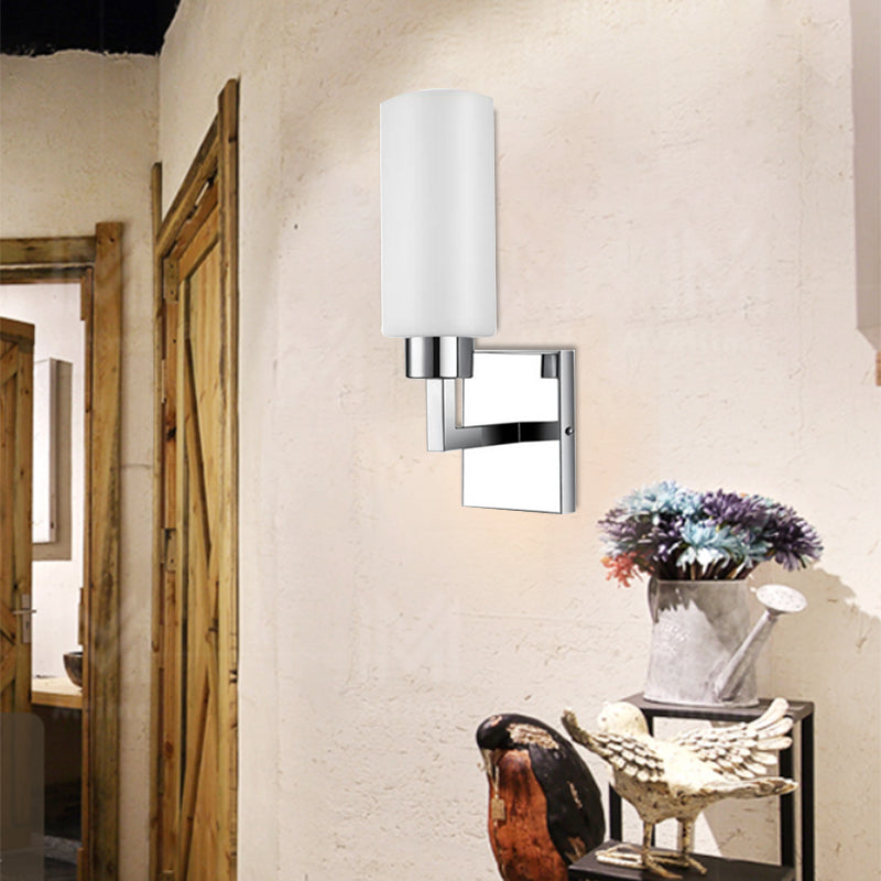Lisslune | Rectangular Milk Glass Wall Lamp Modernist 1 Light Chrome Wall Light for Office
