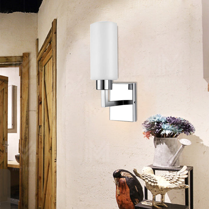 Lisslune | Rectangular Milk Glass Wall Lamp Modernist 1 Light Chrome Wall Light for Office