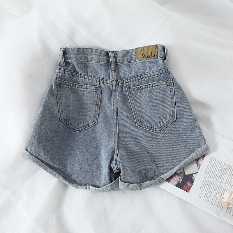 Women's High-Waist Denim Shorts with convertible hem and elastic waistband Lisslune