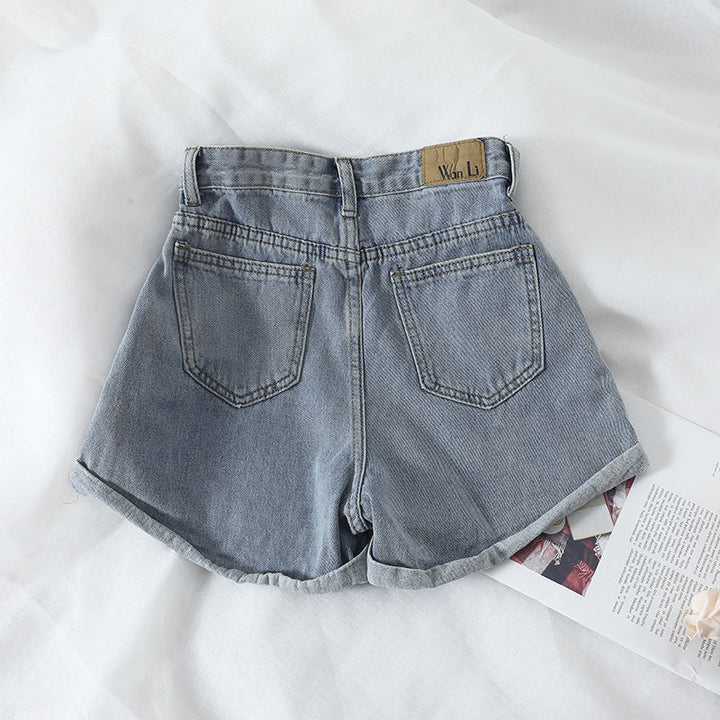 Women's High-Waist Denim Shorts with convertible hem and elastic waistband Lisslune