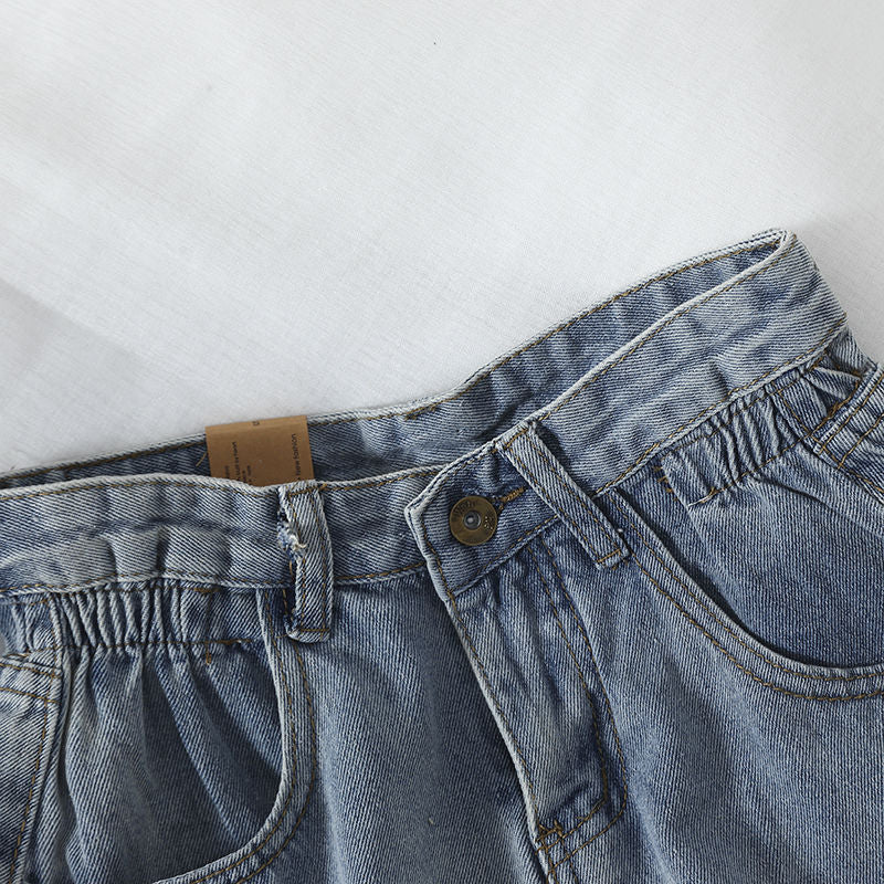 Women's High-Waist Denim Shorts with convertible hem and elastic waistband Lisslune