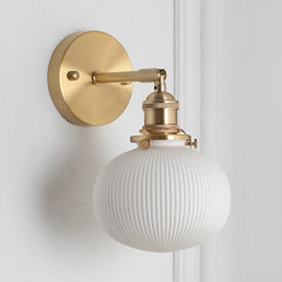 Skørter | Porcelain Wall Light with Brass Lamp Holder Dining Room Foyer 5/6/8.5 inches wide 1 Light Modern Wall Lamp in White