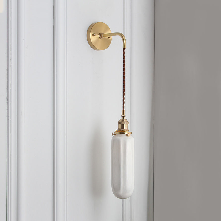 Skørter | Porcelain Wall Light with Brass Lamp Holder Dining Room Foyer 5/6/8.5 inches wide 1 Light Modern Wall Lamp in White