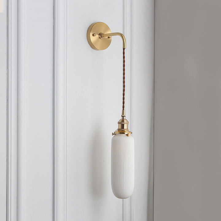 Skørter | Porcelain Wall Light with Brass Lamp Holder Dining Room Foyer 5/6/8.5 inches wide 1 Light Modern Wall Lamp in White
